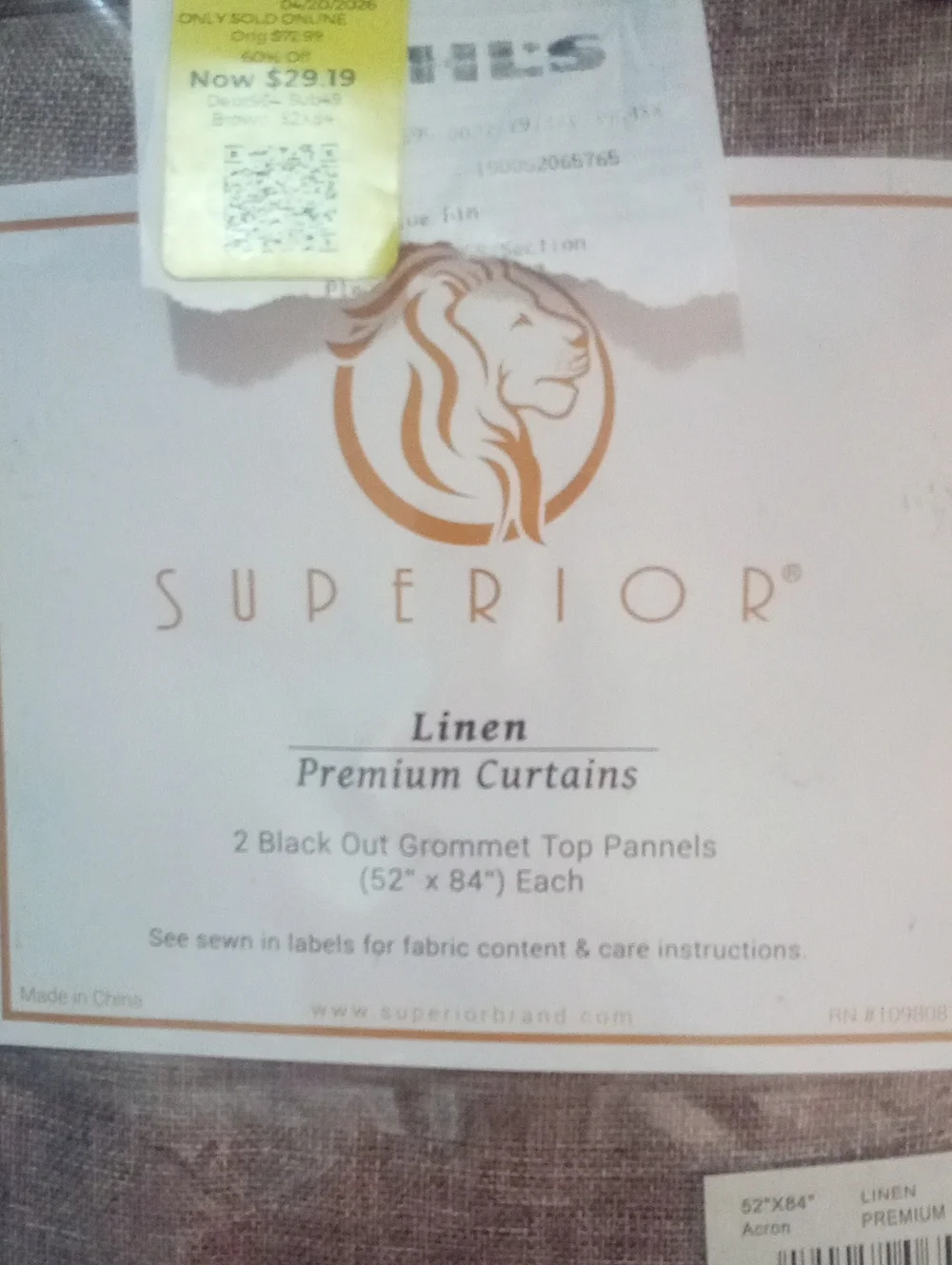 SUPERIOR Linen Premium Curtains  NWT $73 Brown Grommet 2 Panels